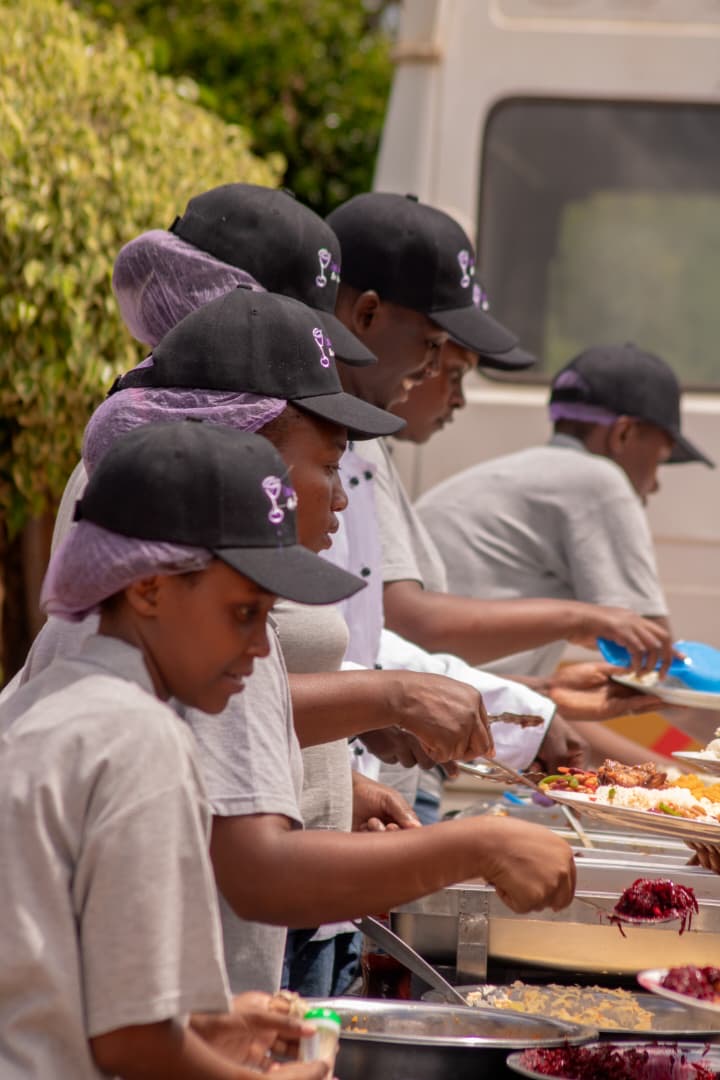 Team serving buffet